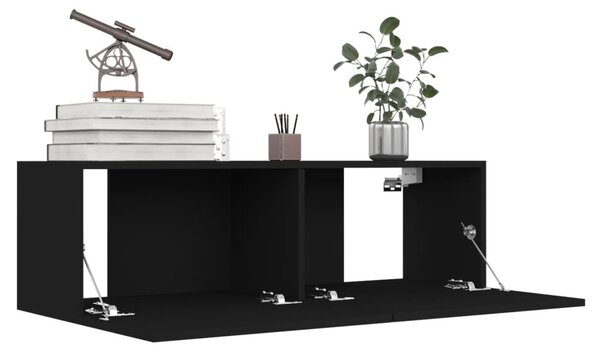 4 db fekete szerelt fa TV-szekrény 100 x 30 x 30 cm