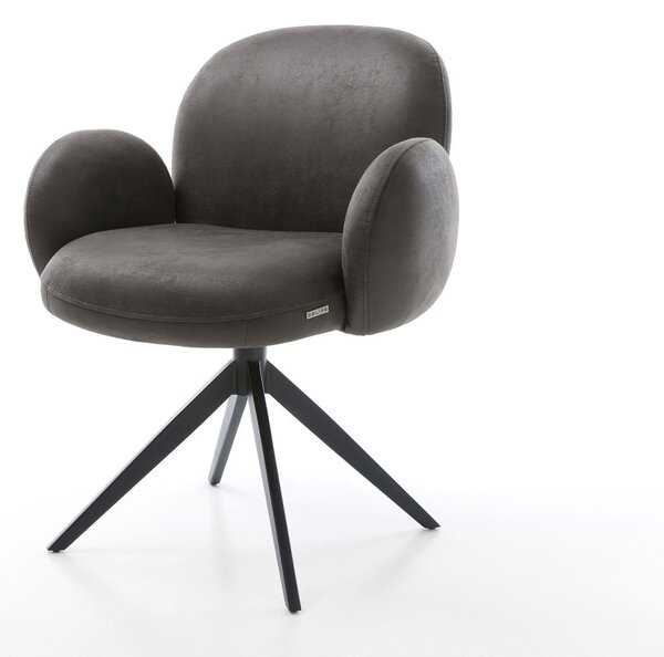 DELIFE Étkezőszék Nube-Flex karfás mikroszálas antracit vintage kereszt láb széles fekete 360° forgatható hintamechanizmus zsákrugós matraccal
