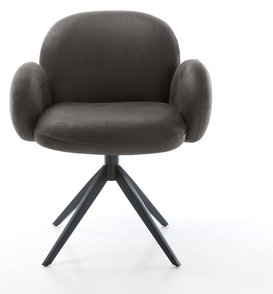 DELIFE Étkezőszék Nube-Flex karfás mikroszálas antracit vintage kereszt láb széles fekete 360° forgatható hintamechanizmus zsákrugós matraccal