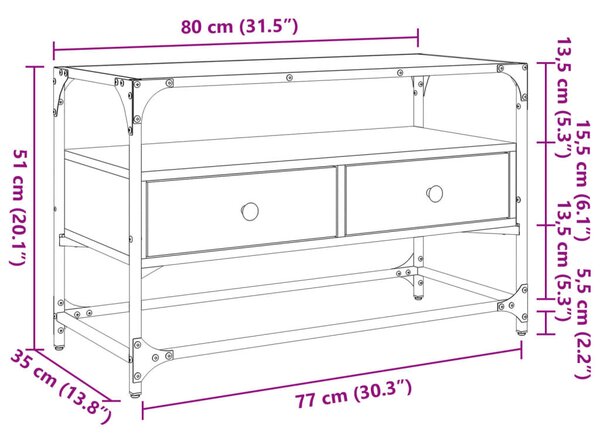 Füstös tölgy szerelt fa TV-szekrény üveglappal 80 x 35 x 51 cm