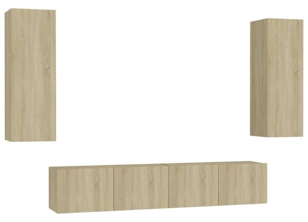 4 részes sonoma tölgy színű szerelt fa TV-szekrényszett