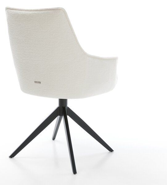 DELIFE Étkezőszék Alja-Flex karfás bouclé puha bézs kereszt láb széles fekete 360° forgatható billenő zsákrugós matrac