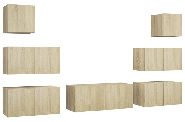 7 részes sonoma tölgy színű szerelt fa TV-szekrényszett