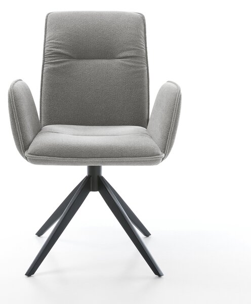 DELIFE Étkezőszék Vinja-Flex strukturált szövet puha szürke kereszt láb széles fekete 360° forgatható billenő funkció