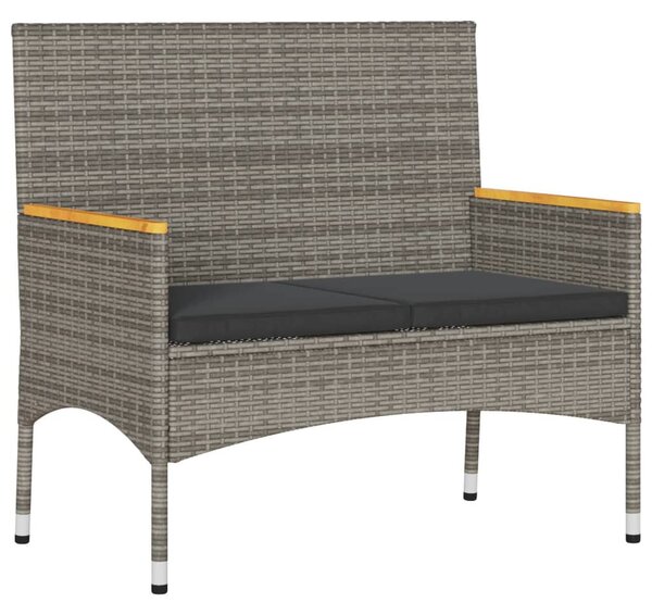 2 személyes szürke polyrattan kerti pad párnákkal és asztallal