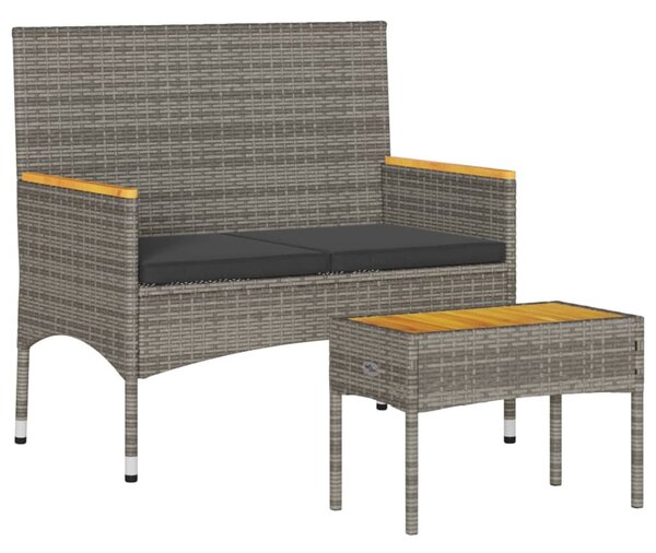 2 személyes szürke polyrattan kerti pad párnákkal és asztallal