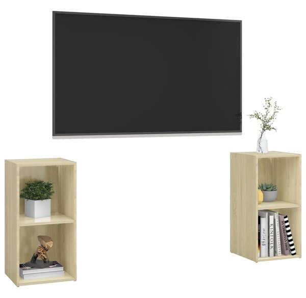 2 db sonoma tölgy színű szerelt fa TV-szekrény 72x35x36,5 cm