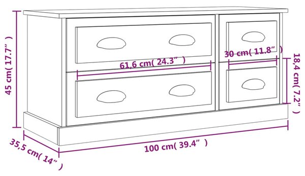 Magasfényű fehér szerelt fa TV-szekrény 100 x 35,5 x 45 cm