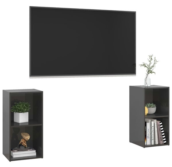 2 db magasfényű szürke szerelt fa TV-szekrény 72 x 35 x 36,5 cm