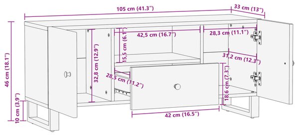 Tömör újrahasznosított és szerelt fa TV-szekrény 105x33,5x46 cm