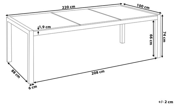 Kerti asztal GROSSETO 220 cm 100 cm Gránit Égetett Grafitszürke