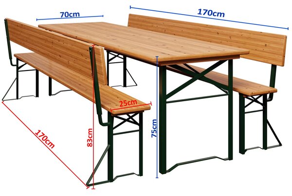 Casaria® Sörpad szett háttámlával 170 cm - összecsukható