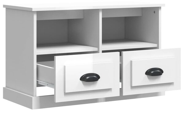 Magasfényű fehér szerelt fa TV-szekrény 80 x 35 x 50 cm