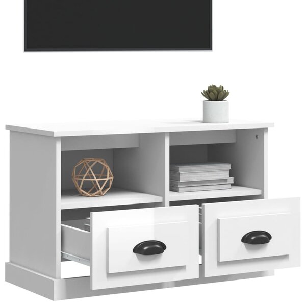 Magasfényű fehér szerelt fa TV-szekrény 80 x 35 x 50 cm