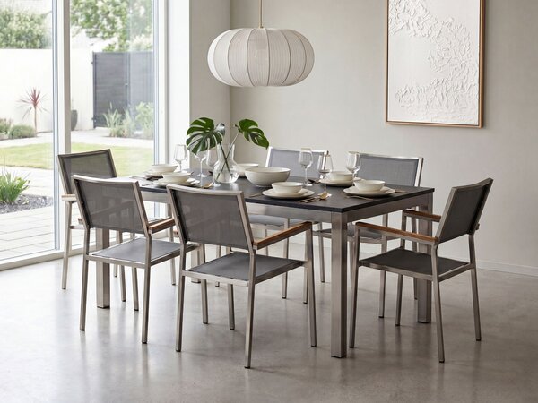 Kerti étkezőgarnitúra 6 személyes GROSSETO Gránit Csiszolt Szürke/fekete