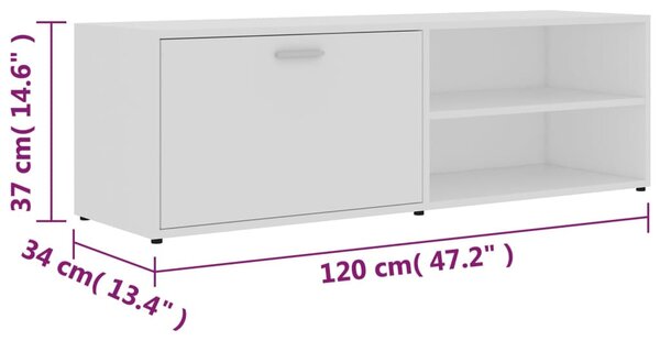 Fehér szerelt fa TV-szekrény 120 x 34 x 37 cm