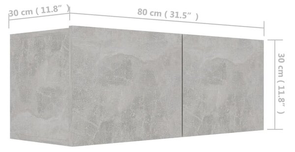 Betonszürke szerelt fa TV-szekrény 80 x 30 x 30 cm
