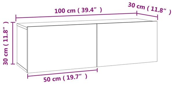 Betonszürke szerelt fa TV-szekrény 100 x 30 x 30 cm