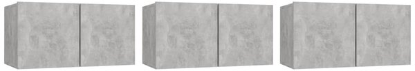 3 db betonszürke függő TV-szekrény 60 x 30 x 30 cm