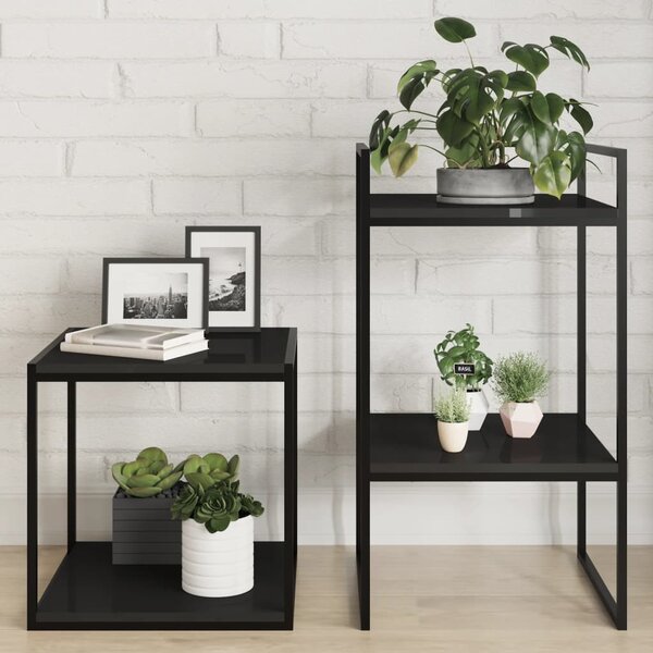 8 db magasfényű fekete szerelt fa könyvespolc 40 x 40 x 1,5 cm