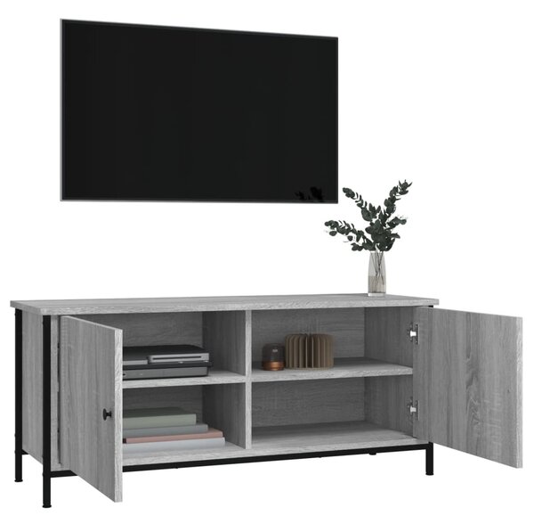 Szürke sonoma színű szerelt fa TV-szekrény ajtókkal 102x35x45cm