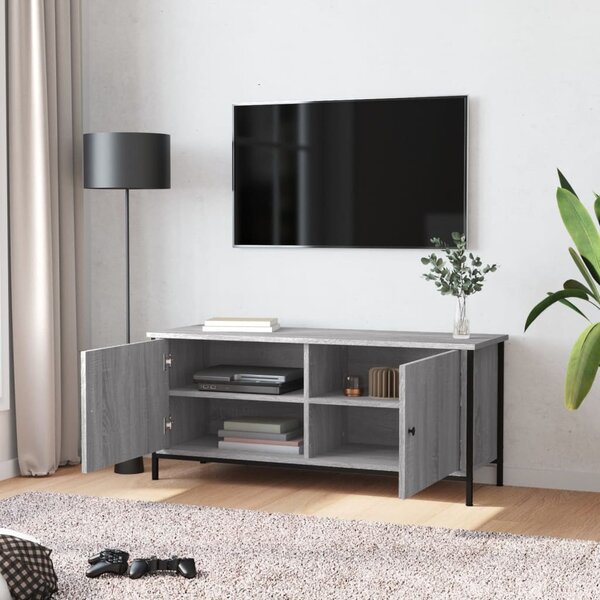 Szürke sonoma színű szerelt fa TV-szekrény ajtókkal 102x35x45cm