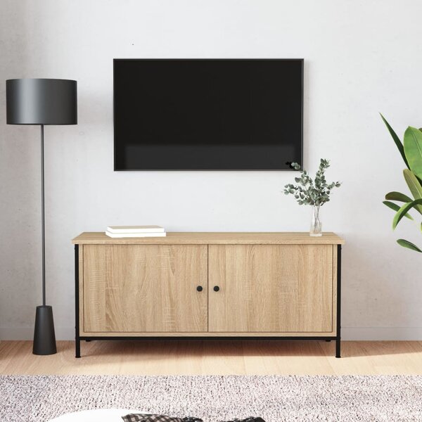 Sonoma tölgyszínű szerelt fa TV-szekrény ajtókkal 102x35x45 cm