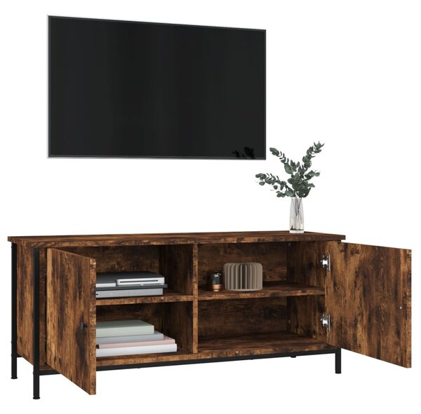 Füstös tölgy színű szerelt fa TV-szekrény ajtókkal 102x35x45 cm