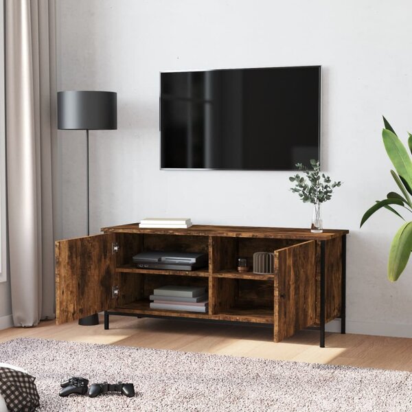 Füstös tölgy színű szerelt fa TV-szekrény ajtókkal 102x35x45 cm
