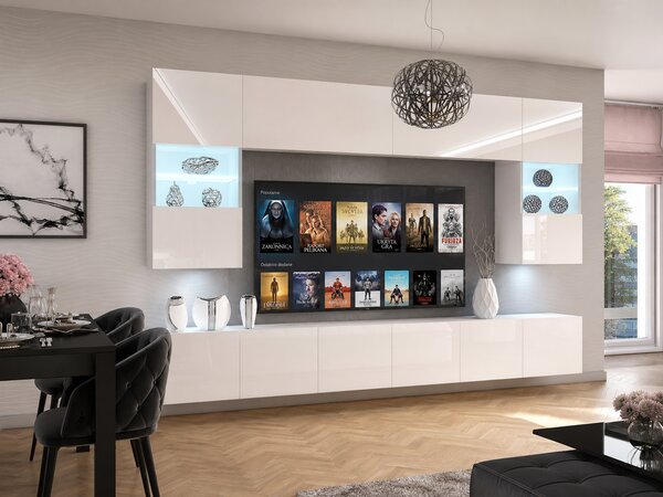 Szekrénysor 300 cm TV/RTV fehér fényu IMP 1/5/W/W/0/0