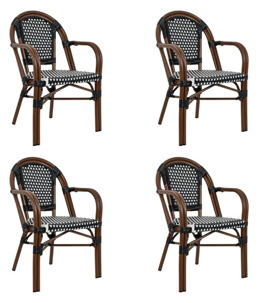 King Home Cafe Paris ARM Kerti Szék Szett Alumínium Szintetikus Rattan Fekete-Fehér 4 db