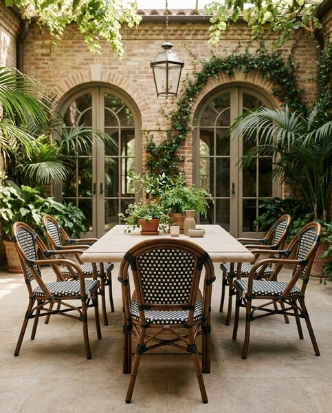 King Home Cafe Paris ARM Kerti Szék Szett Szintetikus Rattan Fekete-Fehér 6 db