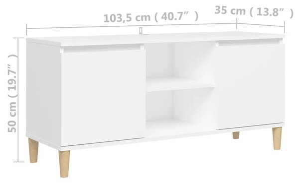 Fehér TV-szekrény tömör falábakkal 103,5 x 35 x 50 cm