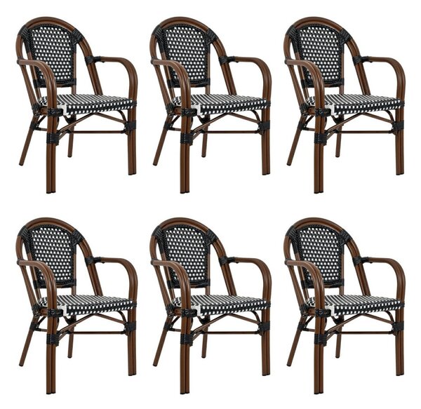 King Home Cafe Paris ARM Kerti Szék Szett Szintetikus Rattan Fekete-Fehér 6 db