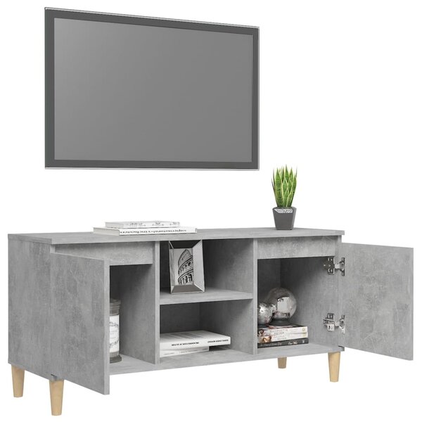 Betonszürke TV-szekrény tömör falábakkal 103,5 x 35 x 50 cm