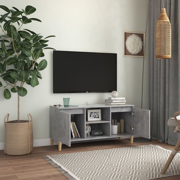 Betonszürke TV-szekrény tömör falábakkal 103,5 x 35 x 50 cm