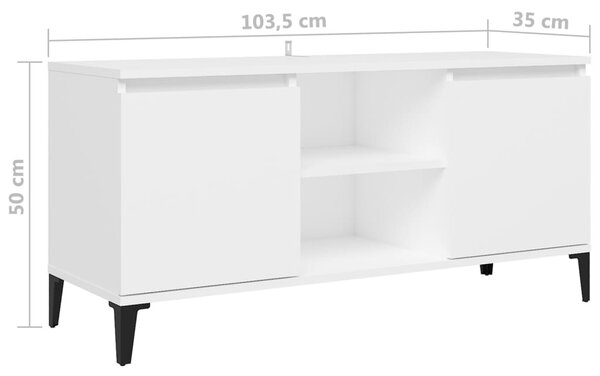 Fehér TV-szekrény tömör fémlábakkal 103,5 x 35 x 50 cm