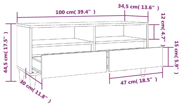 Szürke sonoma színű szerelt fa TV-szekrény 100x34,5x44,5 cm