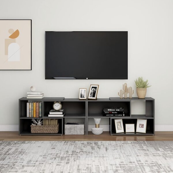 Magasfényű szürke szerelt fa TV-szekrény 149 x 30 x 52 cm