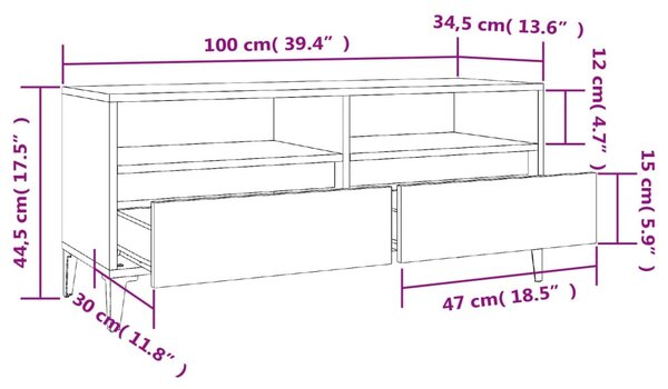 Fehér szerelt fa TV-szekrény 100x34,5x44,5 cm