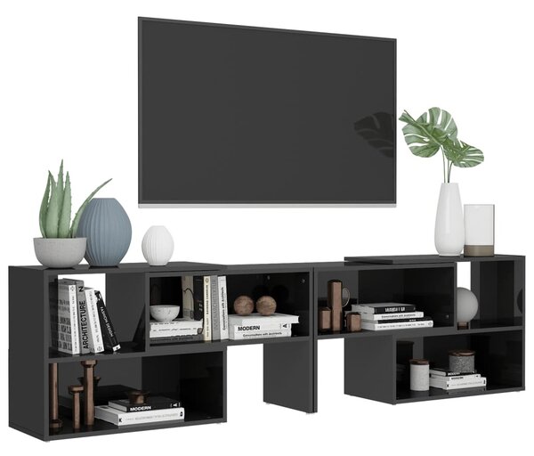 Magasfényű szürke szerelt fa TV-szekrény 149 x 30 x 52 cm