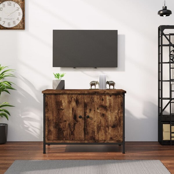 Füstös tölgy színű szerelt fa TV-szekrény ajtókkal 60x35x45 cm