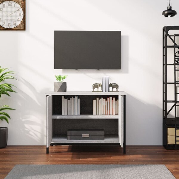 Szürke sonoma színű szerelt fa TV-szekrény ajtókkal 60x35x45 cm