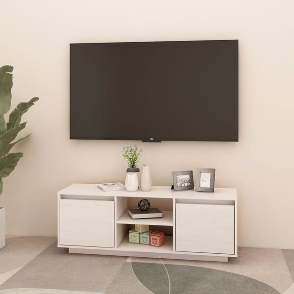 Fehér tömör fenyőfa TV-szekrény 110 x 30 x 40 cm