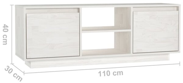 Fehér tömör fenyőfa TV-szekrény 110 x 30 x 40 cm