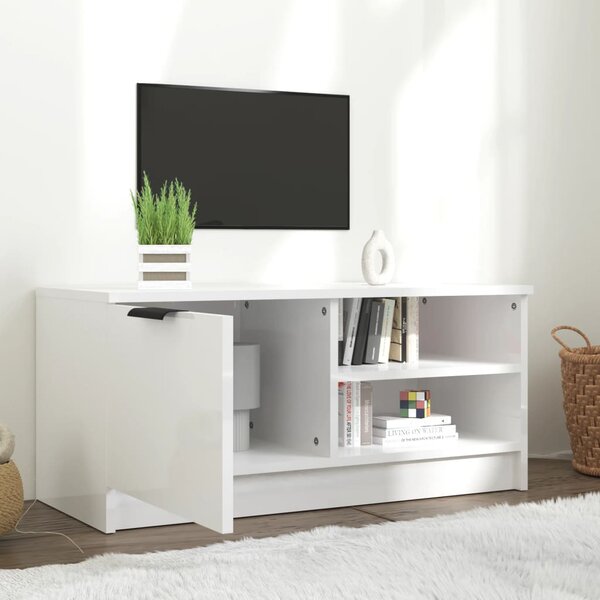 Fehér magasfényű szerelt fa TV-szekrény 80x35x36,5 cm