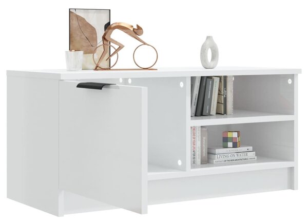 Fehér magasfényű szerelt fa TV-szekrény 80x35x36,5 cm