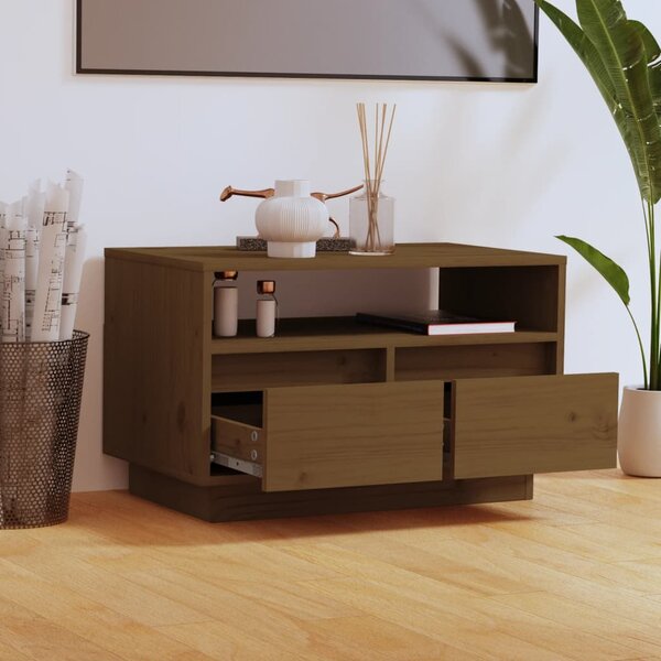 Mézbarna tömör fenyőfa TV-szekrény 60x35x37 cm
