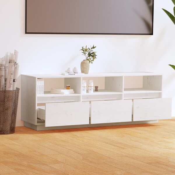 Fehér tömör fenyőfa TV-szekrény 140x37x50 cm