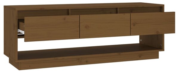Mézbarna tömör fenyőfa TV-szekrény 110,5x34x40 cm